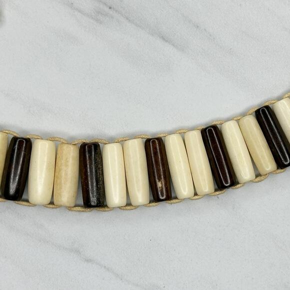 Wood Beaded Tie Belt Brown Cream Boho Statement Belt Medium (M) ✨ - Picture 8 of 14